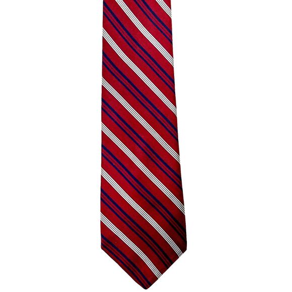Vintage Christian Dior Neck Tie Men’s Red White Blue 90s Stripes Silk 56.5" x 3" - Picture 1 of 9